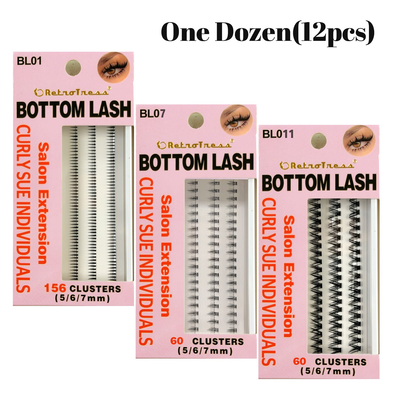 One Dozen(12pcs) RetroTress Bottom Lash DIY Individual Clusters Lower Under Lash Extensions