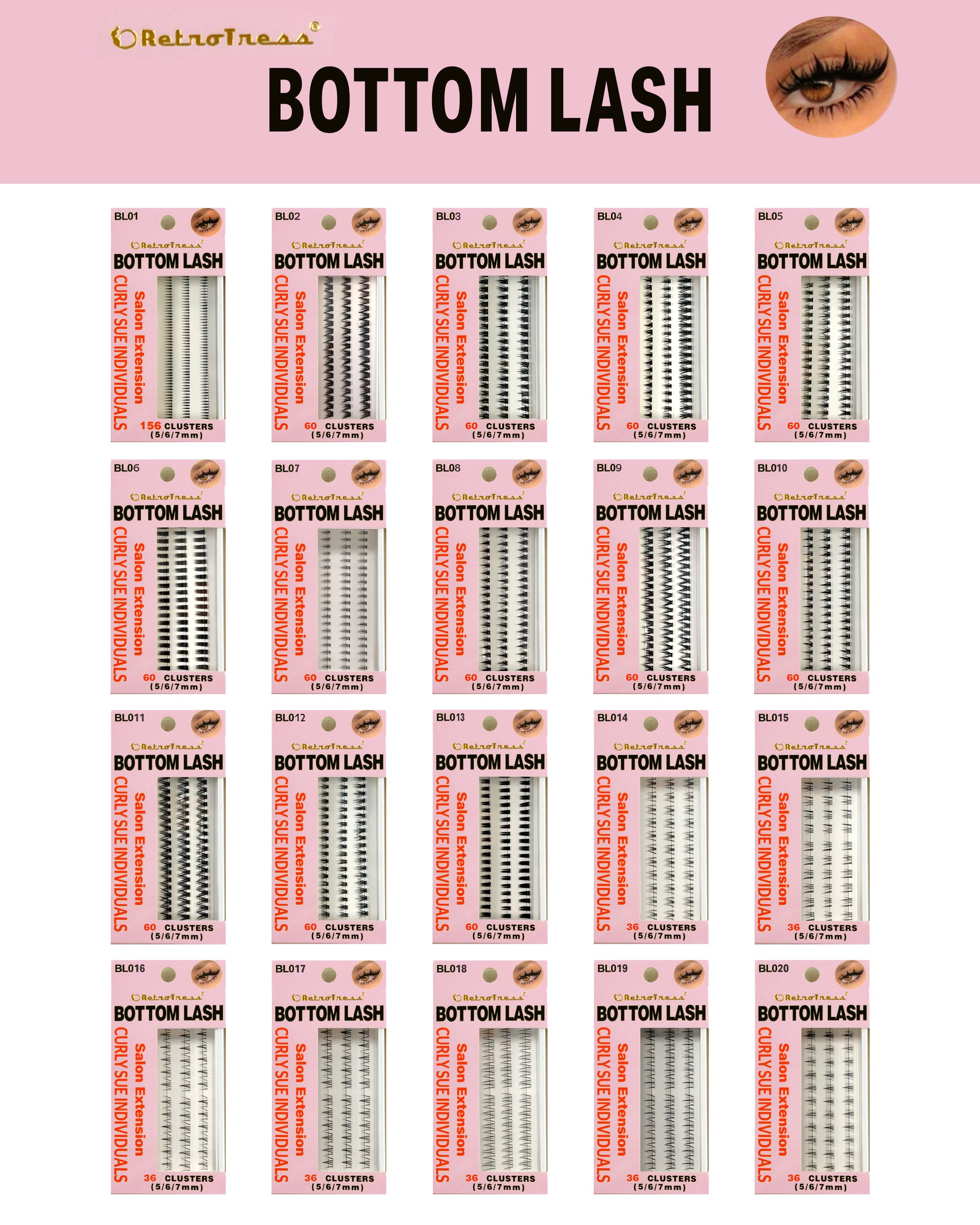 RetroTress Bottom Lash  DIY Individual Clusters Lower Under Lash Extensions