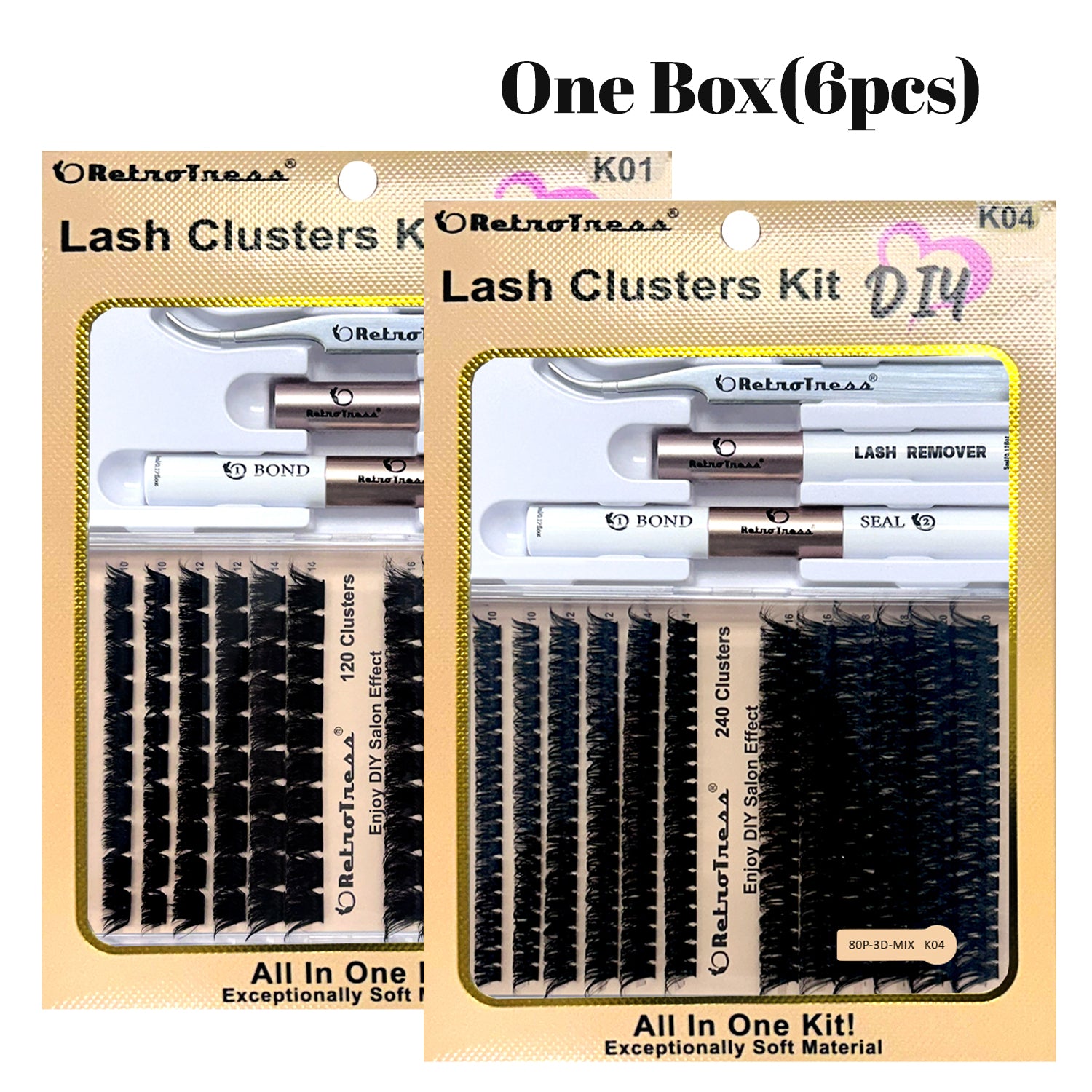 1BOX(6pcs) DIY Retrotress Lash Extension Mix styles Lash Clusters Individual Explosive eyelashes with Bond&Seal Remover Tweezers