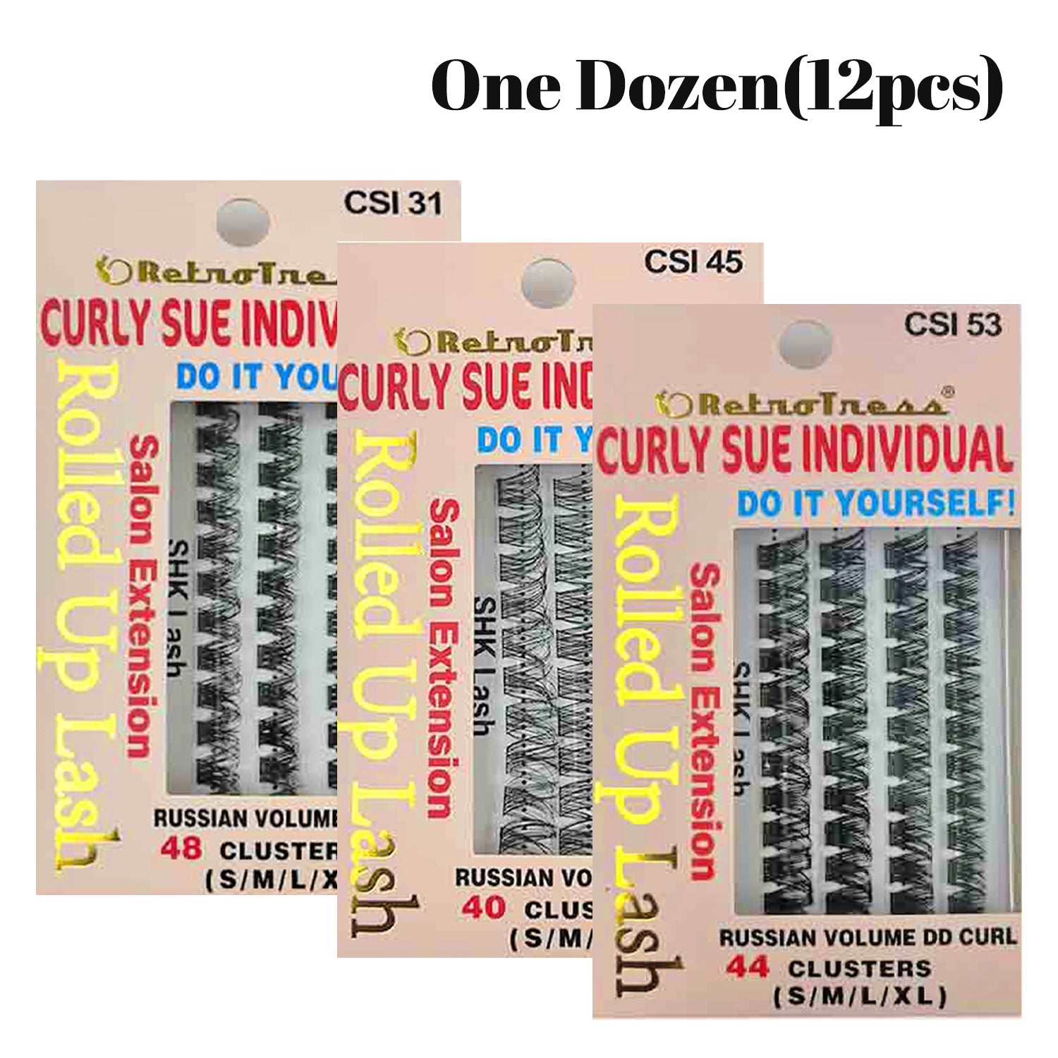 One Dozen(12pcs) RetroTress -Curly Sue  Individual Lash(CSI) Clusters DIY Individual Eyelashes Extension  Wispy Clusters Lashes