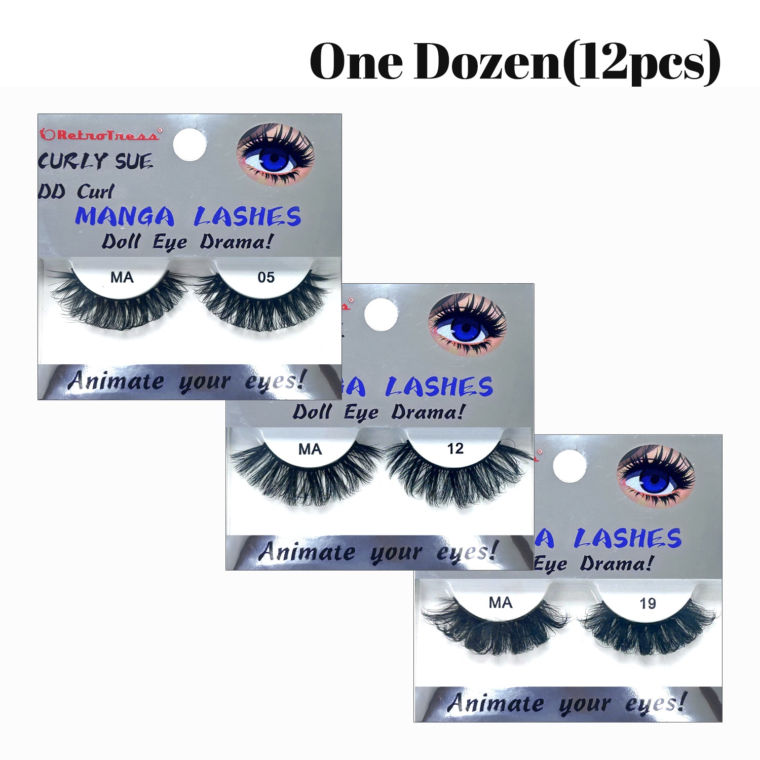 One Dozen(12pcs) RetroTress Lashes Curly Sue DD Curl MANGA Eyelashes-MA