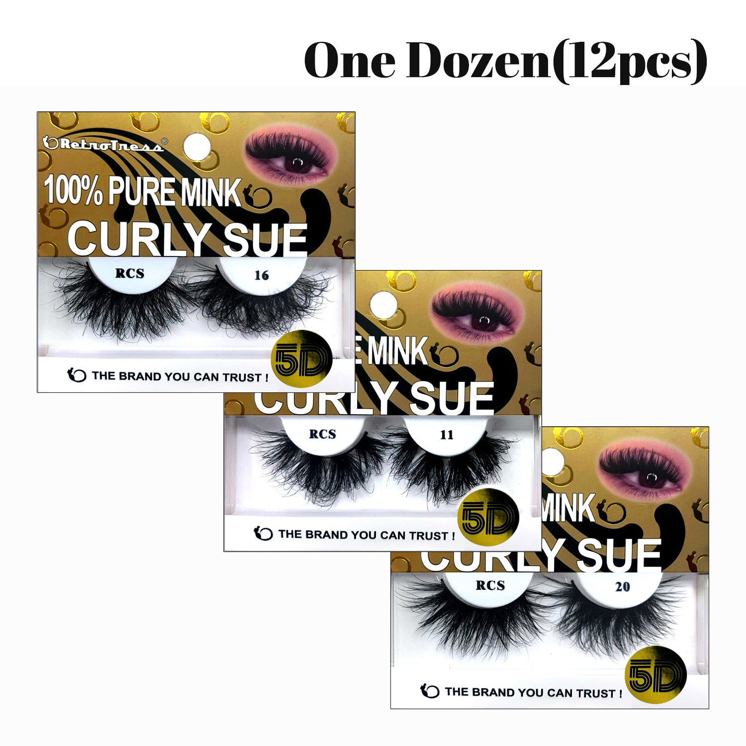 One Dozen(12pcs) RetroTress Lashes 100% PURE MINK  LIGHTWEIGHT Eyelashes- RCS