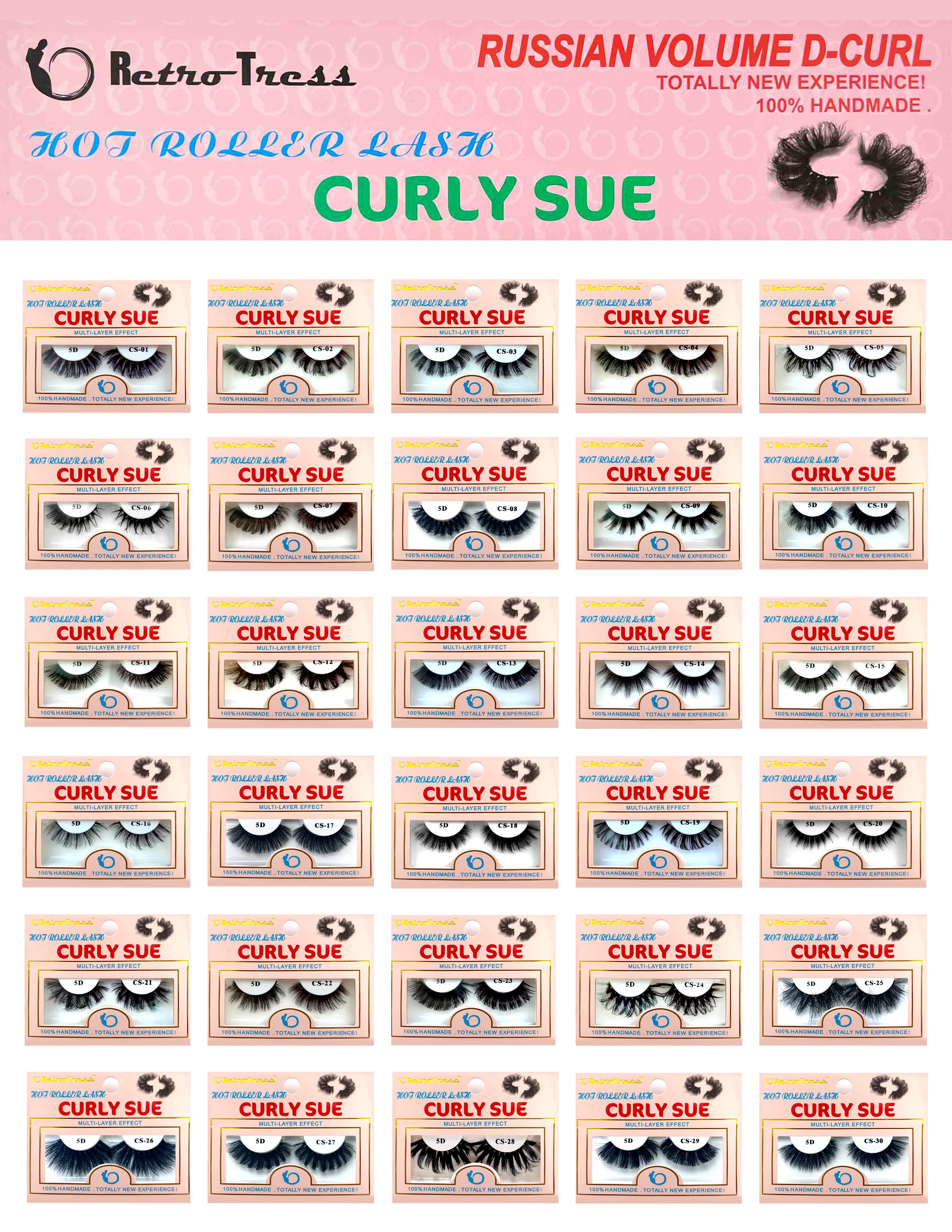 One Dozen(12pcs) RetroTress Lashes Curly Sue Hot Roller Eyelashes
